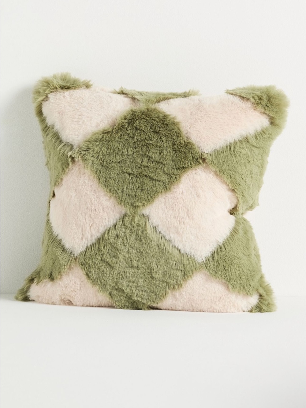 Anthropologie Chella Checkered Faux Fur Pillow, Green